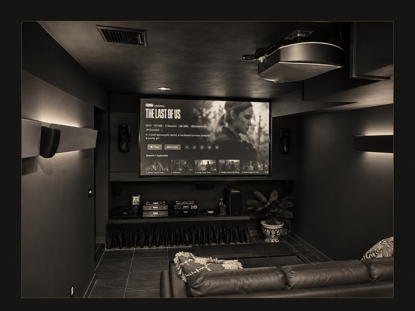 The 110-inch screen in David Schure's personal creative space